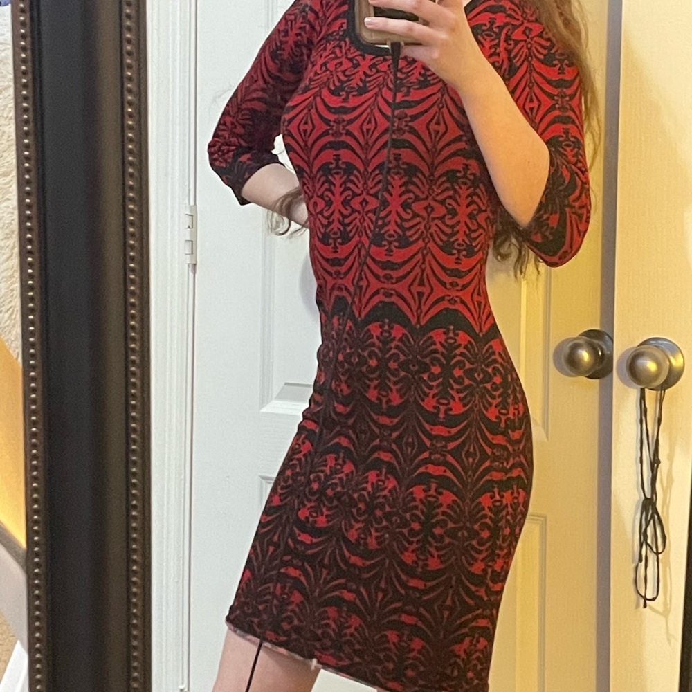 Derek Heart Black Pattern Red Dress, size: 4-6